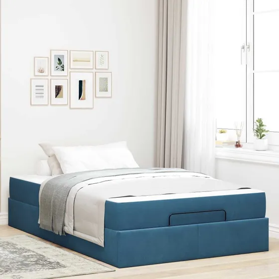 vidaXL Sengeramme med Madras 120x190 cm Blå Fløjl
