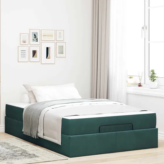vidaXL Sengeramme med Madras 140x190 cm Grøn Fløjl
