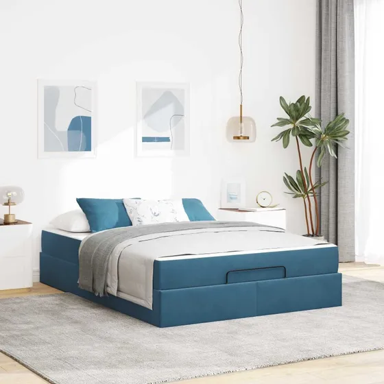 vidaXL Sengeramme med Madras 160x200 cm Blå Fløjl