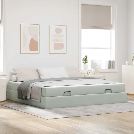 vidaXL Sengeramme med Madras 200x200 cm Lysegrå Fløjl