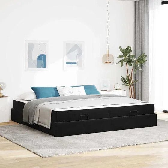 vidaXL Sengeramme med madras 200x200 cm Sort Fløjl