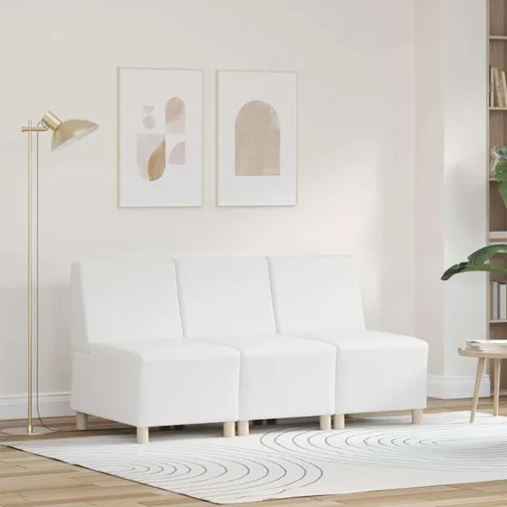 Modulsofa Enhed Uden Arme 3 Dele Hvid Faux Læder 55x74x82 cm