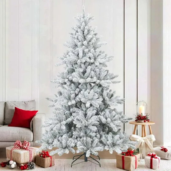 vidaXL Kunstigt bøjelig juletræ hvid 210 cm PVC, stål