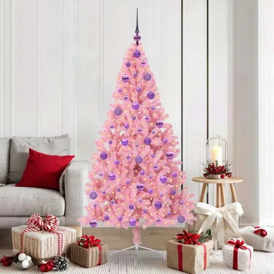 vidaXL Kunstig Juletræ 180 cm, Lyserødt, 300 LED'er, PVC