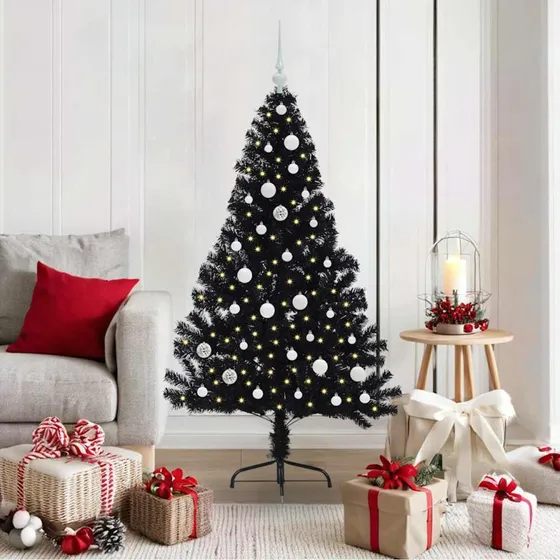 vidaXL Kunstig Forbelyst Juletræ 150 cm Sort PVC med 150 LED'er