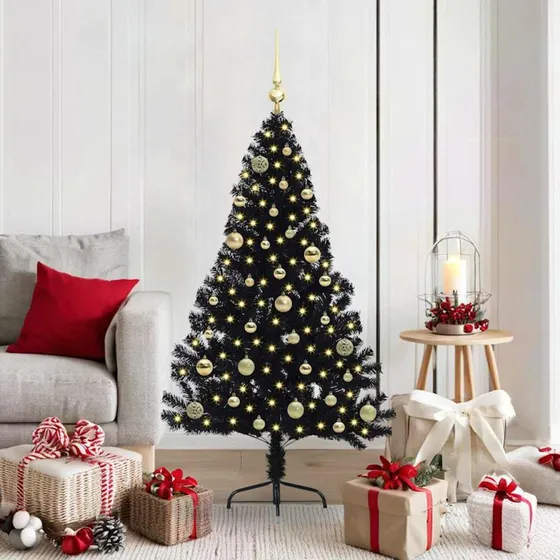 vidaXL Kunstig Forbelyst Juletræ 150 cm Sort med 150 LED'er