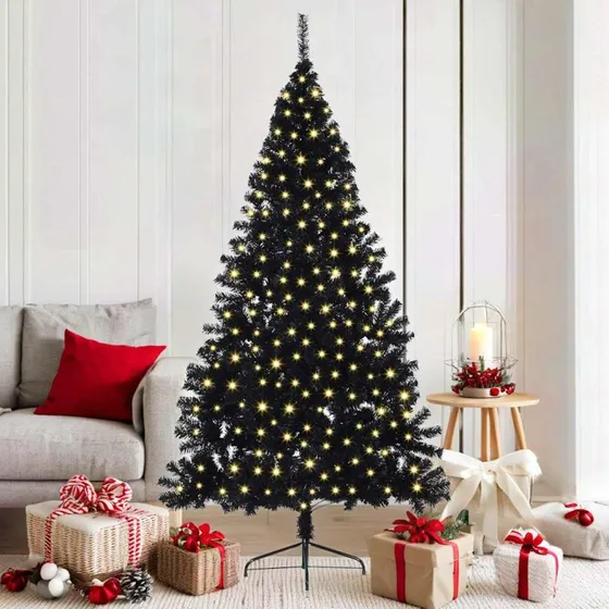 vidaXL Kunstigt Forbelyst Juletræ 180 cm Sort med 300 LED'er