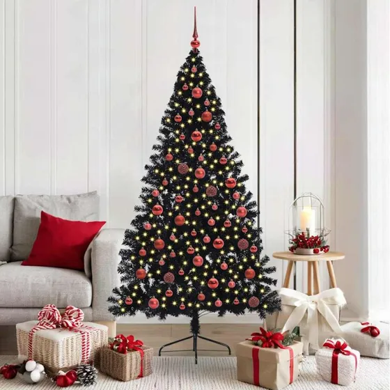 vidaXL Kunstig Juletræ 180 cm Sort med 300 LED'er