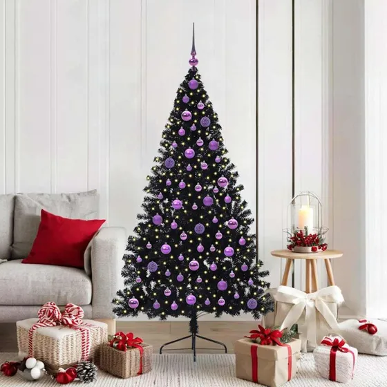 vidaXL Kunstig Forbelyst Juletræ 180 cm Sort med 300 LED'er