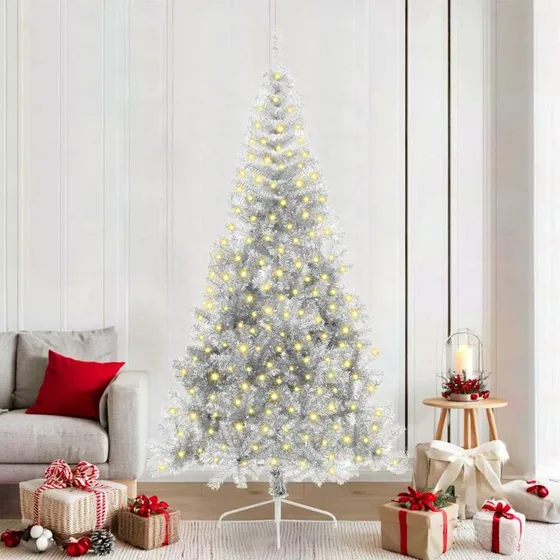vidaXL Kunstig Juletræ 210 cm Sølv med 300 LED'er