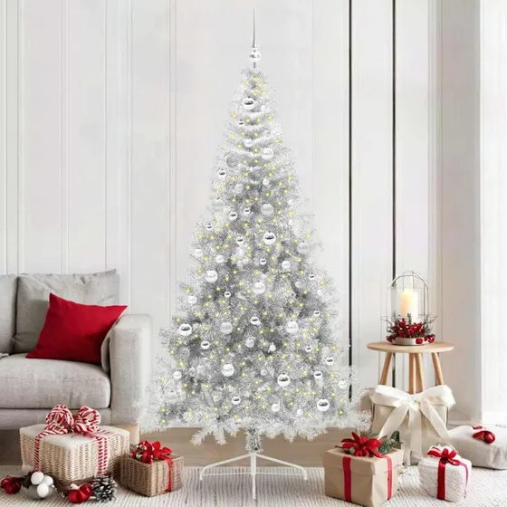 vidaXL Kunstig Juletræ 210 cm Sølv med 300 LED'er
