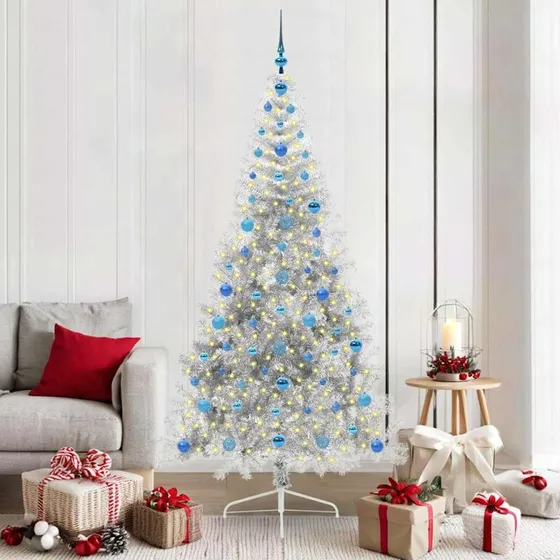 vidaXL Kunstig Juletræ 210 cm Sølv med 300 LED'er