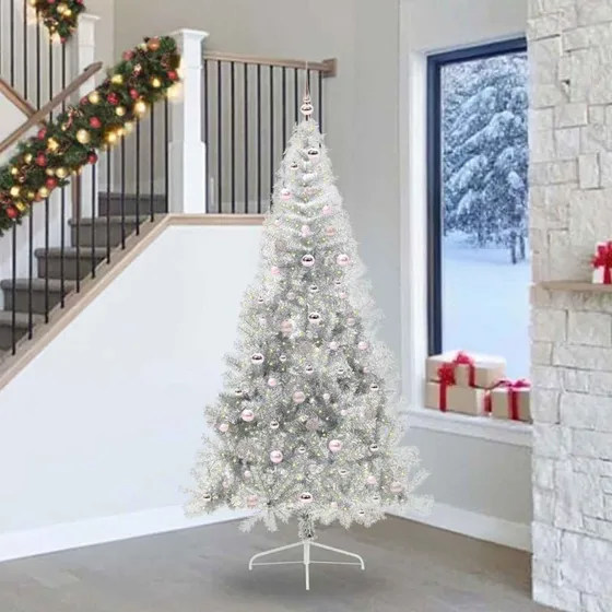 vidaXL Kunstig Forbelyst Juletræ 300 LED Sølv 240 cm