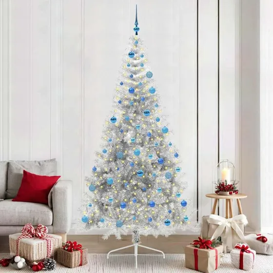 vidaXL Kunstig Forbelyst Juletræ 300 LED Sølv 240 cm