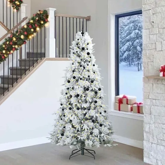 vidaXL Kunstigt Hinged Juletræ med 300 LED'er, Hvid, 240 cm