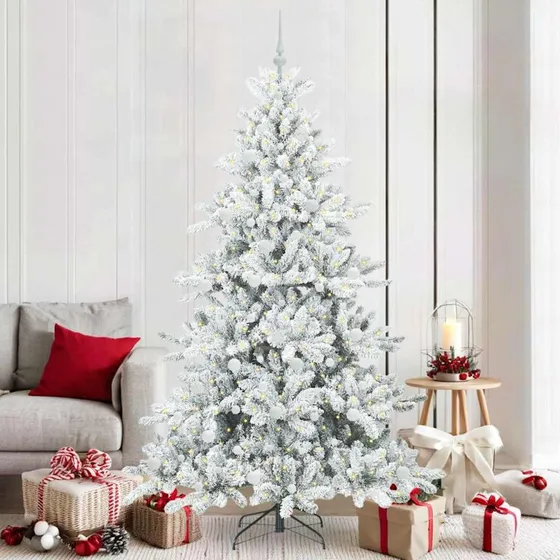 vidaXL Kunstigt Hinged Juletræ 210 cm Hvid med 300 LED'er