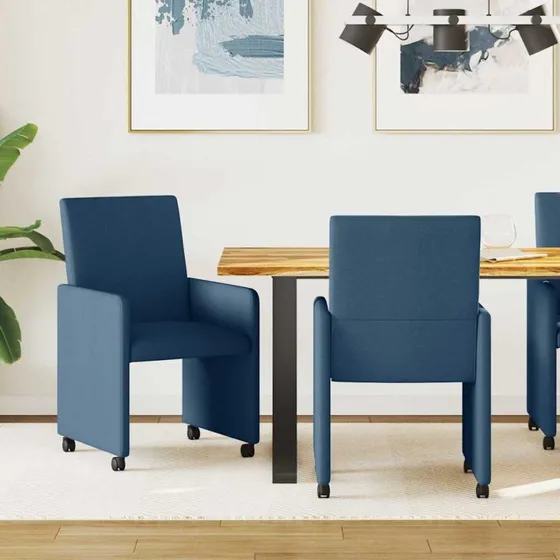 vidaXL Spisebordsstole med hjul 2 stk, blå, 57 x 66 x 94 cm, stof