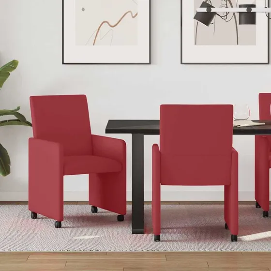 vidaXL Spisebordsstole med hjul 2 stk Vinrød 57 x 66 x 94 cm
