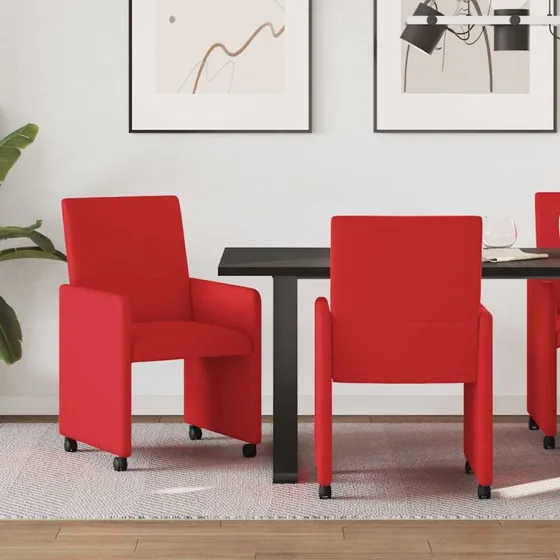 vidaXL Spisebordsstole med hjul 2 stk Rød 57x66x94 cm Kunstlæder