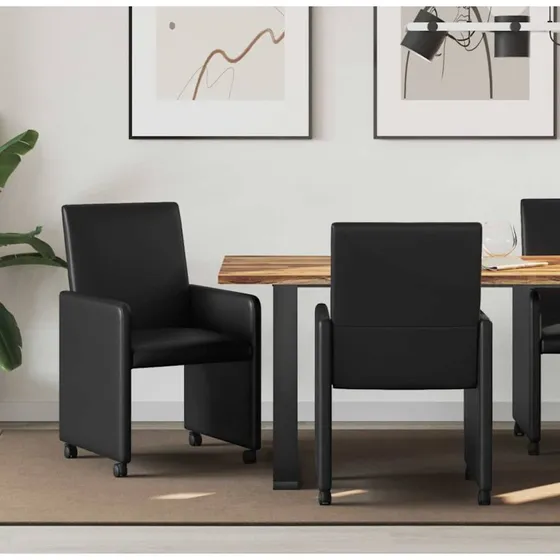 vidaXL Spisebordsstole med hjul 2 stk, Sort, 57 x 66 x 94 cm, Kunstlæder