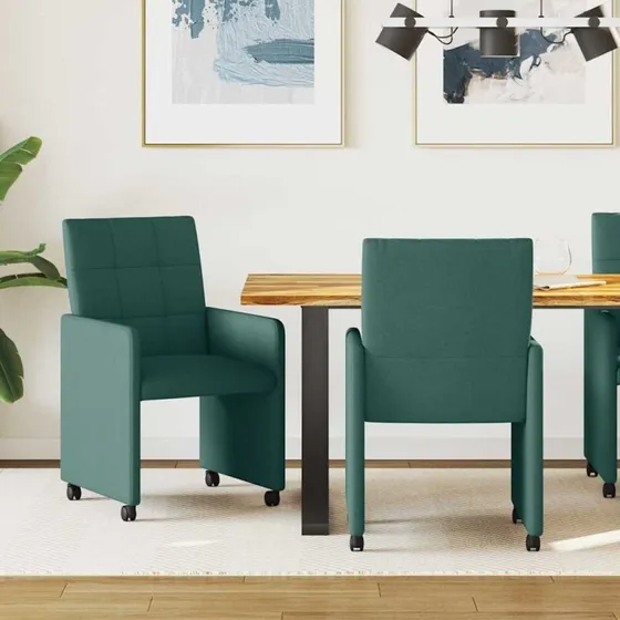 vidaXL Spisebordsstole med hjul 2 stk, Mørkegrøn, 58 x 65 x 94 cm
