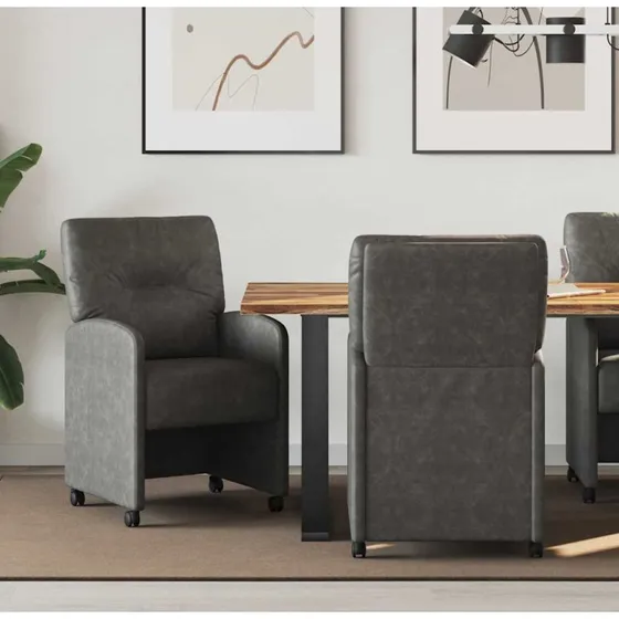 vidaXL Spisebordsstole med hjul 2 stk, Sort, 57 x 67 x 95 cm, Kunstlæder