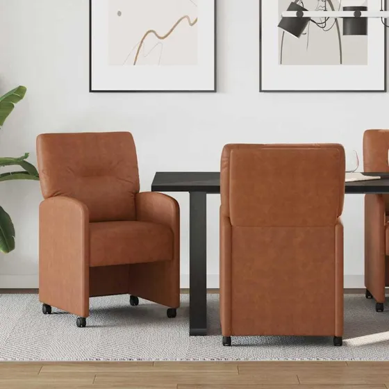 vidaXL Spisebordsstole med hjul 2 stk, Brun, 57 x 67 x 95 cm, Kunstlæder