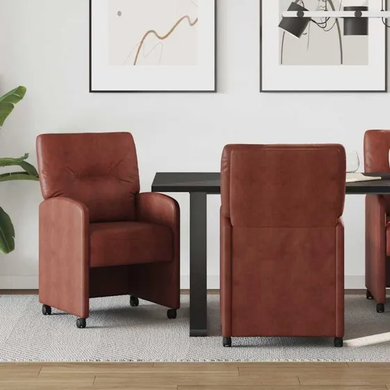vidaXL Spisebordsstole 2 stk Skinnende brun med hjul, 57 x 67 x 95 cm