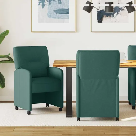 vidaXL Spisebordsstole med hjul 2 stk Mørkegrøn 57x67x95 cm