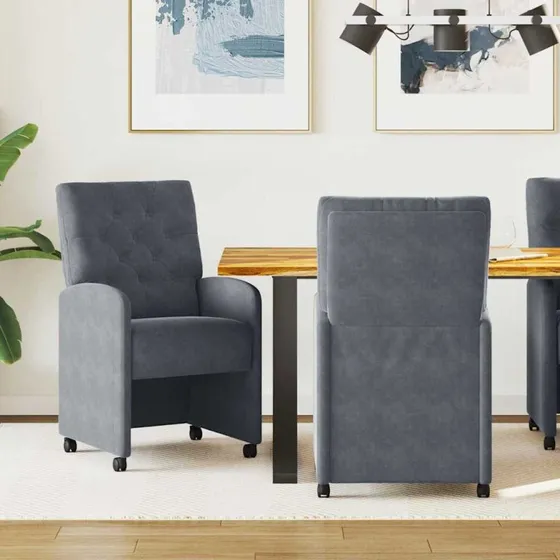 vidaXL Spisebordsstole med hjul 2 stk, Mørkegrå, 58 x 67 x 97 cm, Fløjl