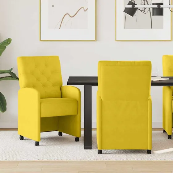 vidaXL Spisebordsstole med hjul 2 stk, Gul, 58 x 67 x 97 cm, Fløjl