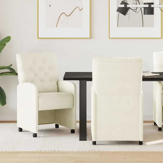 vidaXL Spisebordsstole med hjul 2 stk Creme 58 x 67 x 97 cm Fløjl
