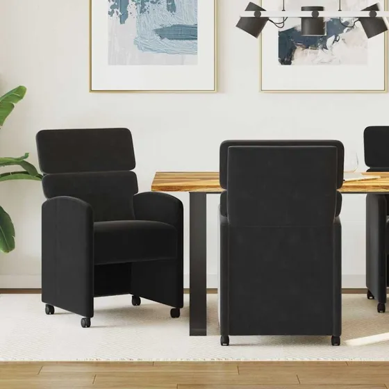 vidaXL Spisebordsstole med hjul 2 stk, Sort, 58 x 65 x 98 cm, Fløjl