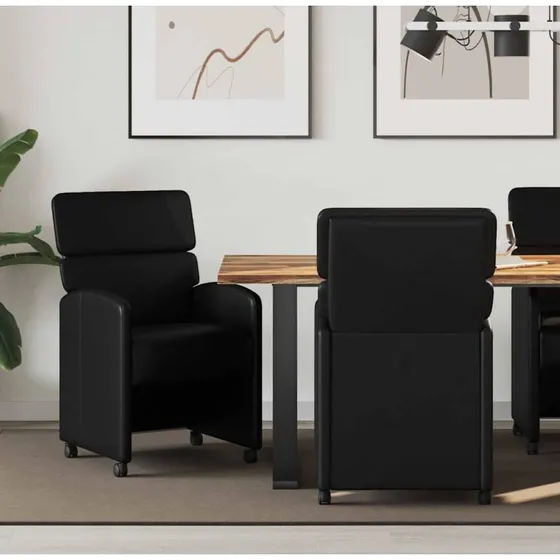 vidaXL Spisebordsstole med hjul 2 stk, Sort, 58 x 65 x 98 cm, Kunstlæder