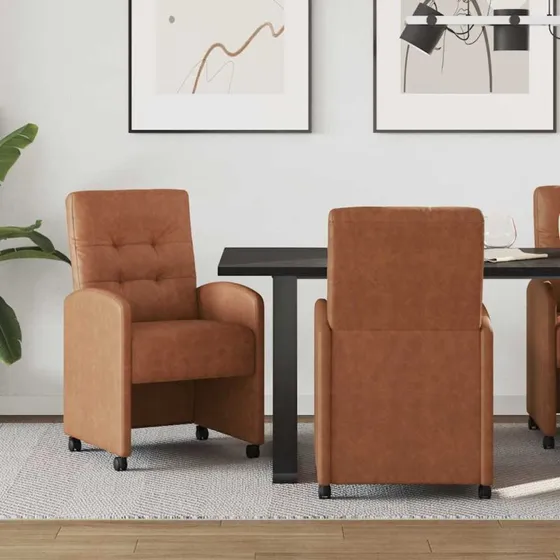 vidaXL Spisebordsstole med hjul 2 stk Brun 58x67x97 cm Kunstlæder