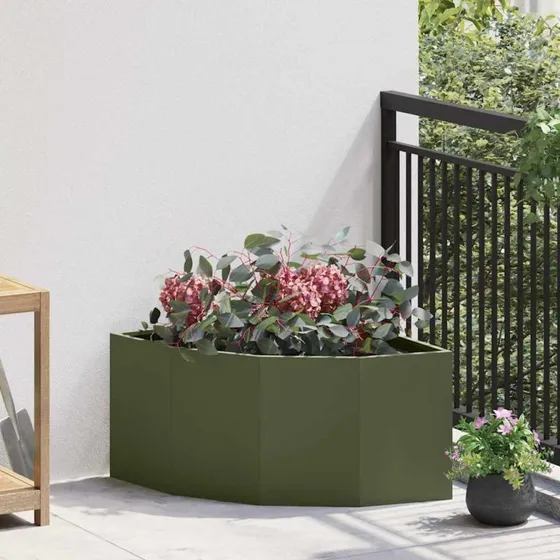 vidaXL Hjørne Plantekasse Olivengrøn 60x60x35 cm Stål