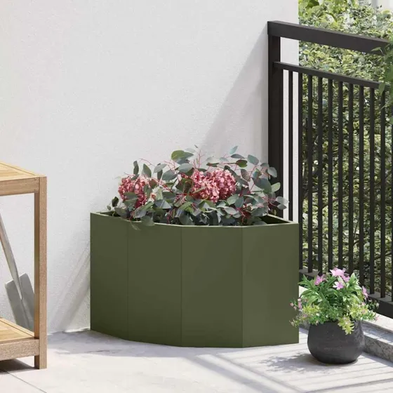 vidaXL Hjørne Plantekasse Olivengrøn 45x45x35 cm Stål