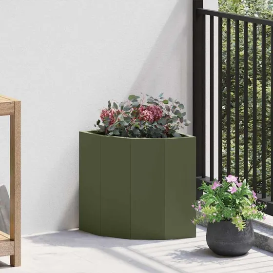 vidaXL Hjørne Plantekasse Olivengrøn 30x30x35 cm Stål