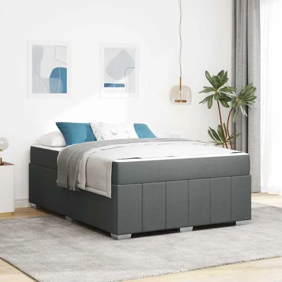 vidaXL Sengestel med Madras Mørkegrå 140x200 cm Stof