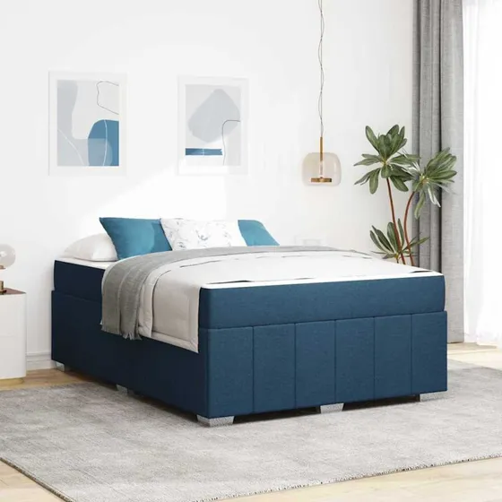 vidaXL Sengestel med Madras Blå 140x200 cm Stof