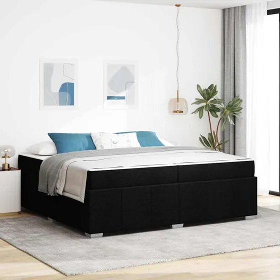 vidaXL Sengestel med Madras Sort 200 x 200 cm Stof
