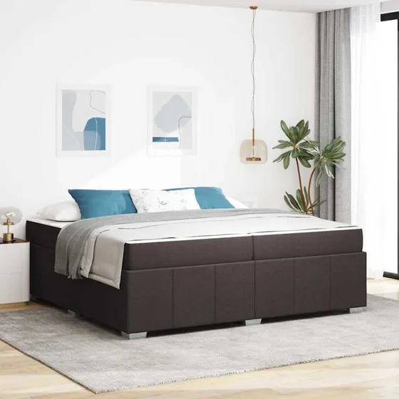 vidaXL Sengestel med Madras Mørk Brun 200x200 cm Stof