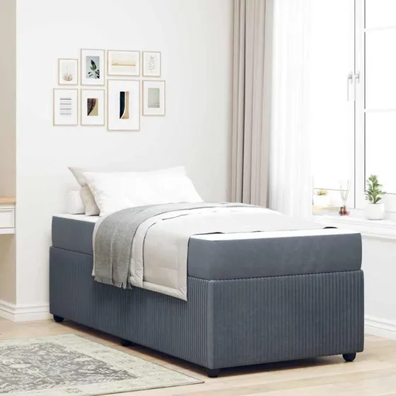 vidaXL Sengestel med madras Mørkegrå 90 x 200 cm Stof