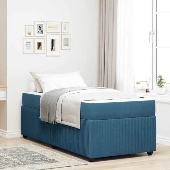 vidaXL Sengestel med madras Blå 90 x 200 cm Stof