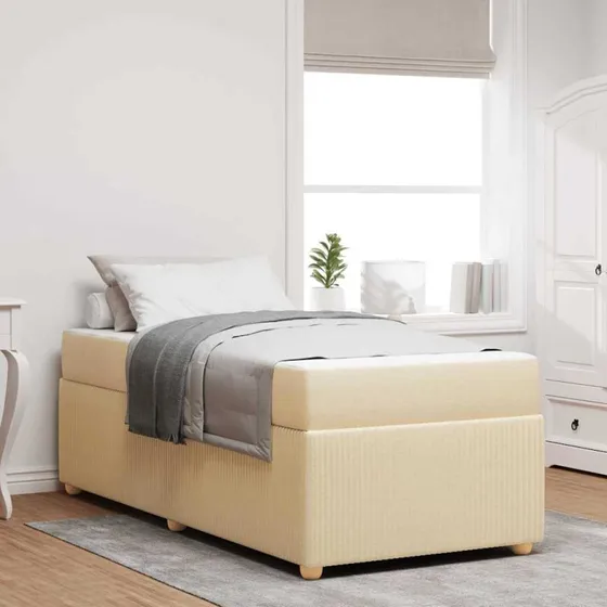 vidaXL Sengestel med Madras Creme 100 x 200 cm Stof