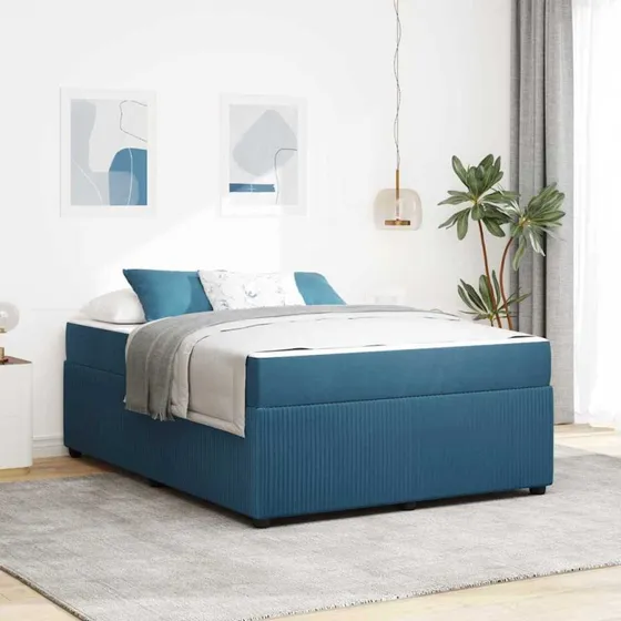vidaXL Sengestel med madras Blå 160 x 200 cm Stof