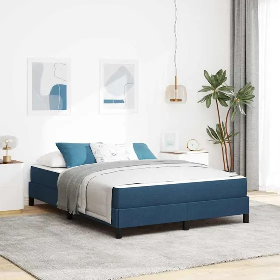 vidaXL Boxspring Seng med Madras, Blå, 140 x 190 cm