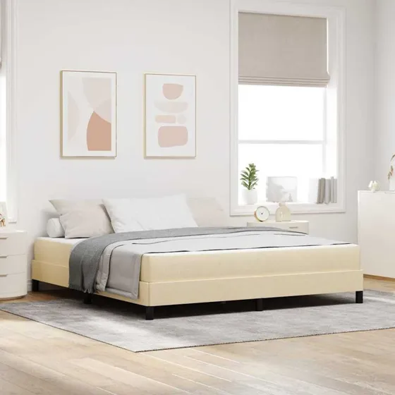 vidaXL Boxspring Seng med Madras Creme 180x200 cm Stof