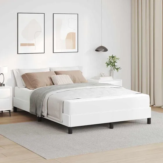 vidaXL Sengestel med Madras Ren Hvid 140 x 200 cm Stof