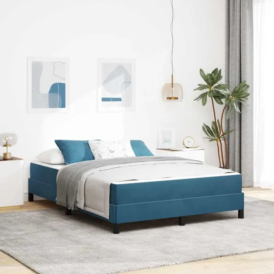 vidaXL Box Spring-seng med madras, mørk blå, 140 x 200 cm